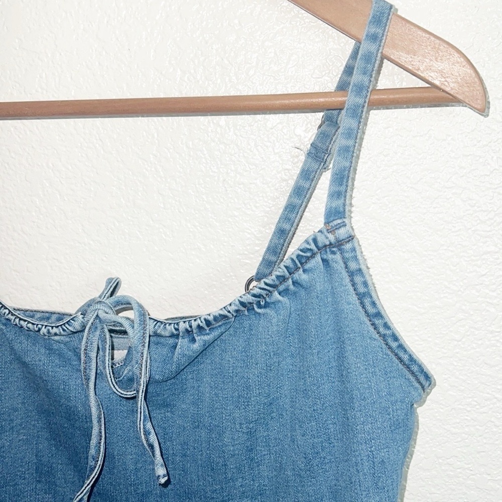 Hollister Chambray Tank Fitted Bodycon Tie Keyhole Front Pull On Mini Dress - Picture 4 of 10